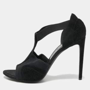 مملوكة مسبقًا Balenciaga Black Canvas and Suede Open Toe T-Strap Sandals Size 41