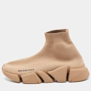 Balenciaga Brown Knit Fabric Speed Trainer Sneakers Size 37