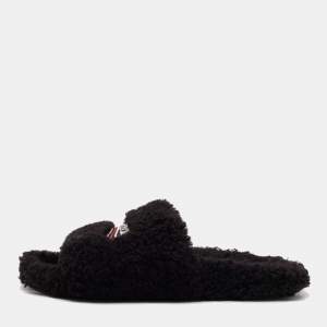 Pre Owned Balenciaga Black Fur Slide Flats Size 39
