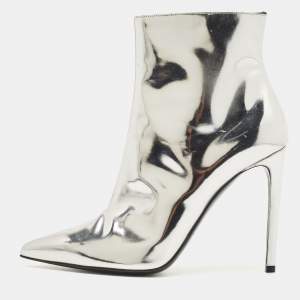 Balenciaga Silver Leather Ankle Booties Size 39