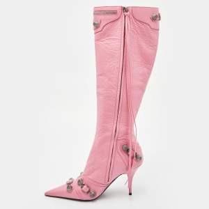 Balenciaga Pink Leather Le Cagole Knee Length Boots Size 38