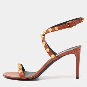 مملوكة مسبقًا Balenciaga Brown Leather Arena Ankle Strap Sandals Size 39