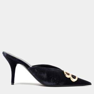 Balenciaga Velvet BB Pointed Toe Mules Size 41