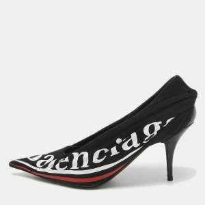 Balenciaga Black Logo Print Fabric Knife Pumps Size 37