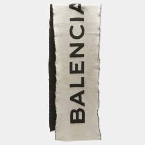 Balenciaga Grey Logo Pattern Wool Scarf