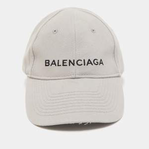 Balenciaga Grey Logo Embroidered Cotton Baseball Cap L