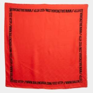 Balenciaga Red Logo Silk Square Scarf 