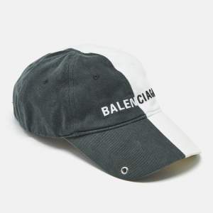 Balenciaga White/Black Logo Embroidered Cotton 50/50 Baseball Cap L