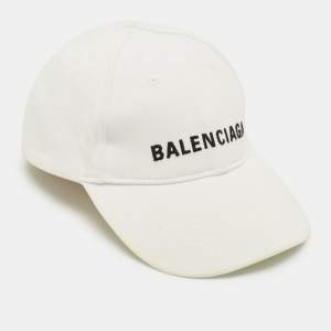 Pre Owned Balenciaga White Logo Embroidered Cotton Baseball Cap L