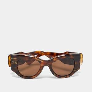 Pre Owned Balenciaga Tortoise Brown BB0070S Logo Cat Eye Sunglasses