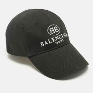 Pre Owned Balenciaga Black Logo Print Cotton Baseball Cap L
