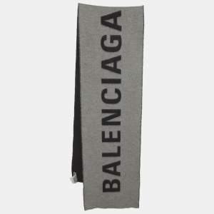 مملوكة مسبقًا Balenciaga Grey Logo Intarsia Cashmere Felt Scarf