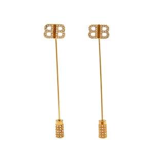 مملوكة مسبقًا Balenciaga Gold Tone BB Crystal Pin Drop Earrings