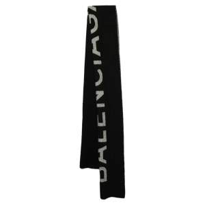 Balenciaga Monochrome Logo Intarsia Knit Cashmere & Wool Stole