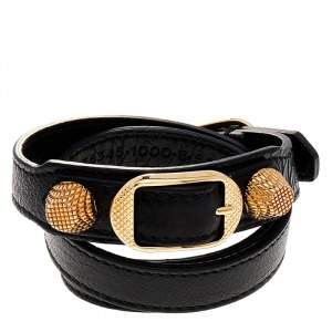 مملوكة مسبقًا Balenciaga Arena Giant Black Leather Triple Tour Bracelet M