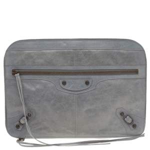 Balenciaga Grey Leather Laptop Case