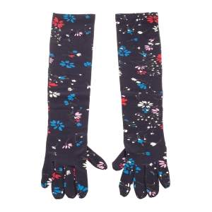 Balenciaga Navy Blue Floral Printed Long Gloves 