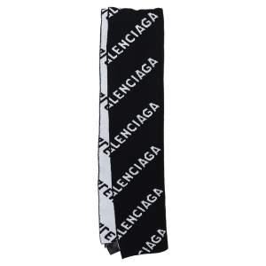 Balenciaga Monochrome All Over Logo Intarsia Wool Knit Stole