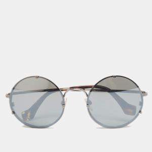 Pre Owned Balenciaga Brown Havana/Silver Tone BA86 Round Mirrored Sunglasses