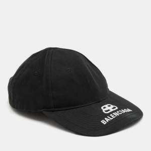 Balenciaga Black Logo Embroidered Cotton Baseball Cap