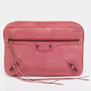 Balenciaga Pink Leather Arena Hardware Laptop Case