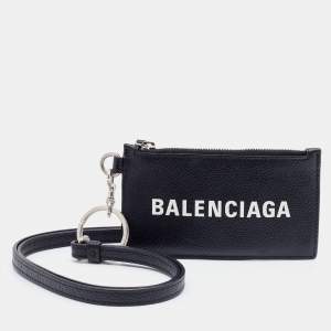 Balenciaga Black Leather Card Holder Lanyard