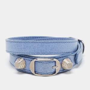 Balenciaga Arena Blue Leather Silver Tone Wrap Bracelet