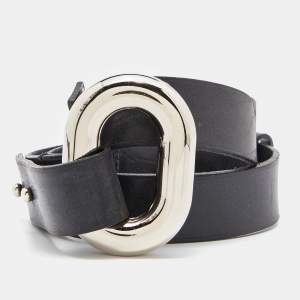 Balenciaga Black Leather Buckle Waist Belt 70CM
