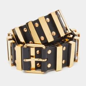 Balenciaga Black Leather Embellished Waist Belt 