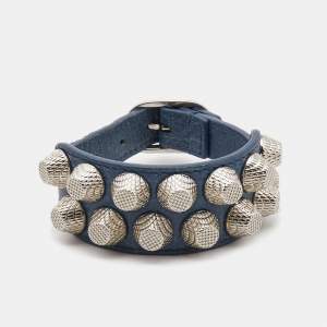 Balenciaga Stud Silver Tone Leather Bracelet