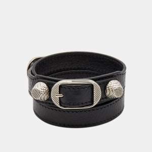 Balenciaga Stud Leather Silver Tone Bracelet
