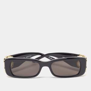 Balenciaga Black/Grey BB0096S Gold Tone Logo Detail Rectangle Sunglasses