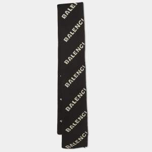 Balenciaga Black/White Logo Intarsia Wool And Camel Hair Scarf