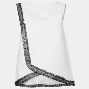 Pre Owned Balenciaga Off-White Crepe Contrast Lace Trim Top S