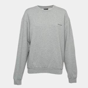Pre Owned Balenciaga Grey Logo Print Cotton Knit Sweatshirt M