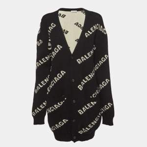 Pre Owned Balenciaga Black Logo Rib Knit Oversized Cardigan XL