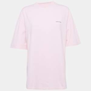 Balenciaga Pink Crest Print Cotton Knit Crew Neck T-Shirt XS