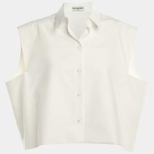 Pre Owned Balenciaga White Jersey Sleeveless Cropped Shirt M