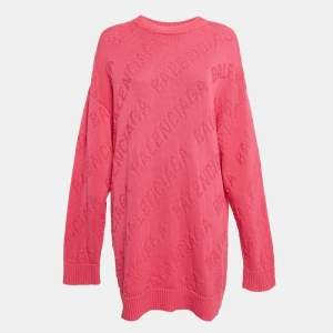Balenciaga Pink Logo Embossed Knit Oversized Sweater S