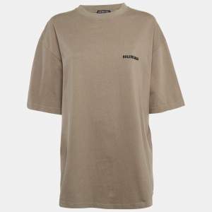Pre Owned Balenciaga Dark Beige Cotton Knit T-Shirt L