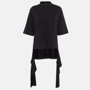 Balenciaga Black Cotton Knit Deconstructed Drape T-Shirt XS