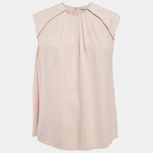 Balenciaga Blush Pink Crepe Ruched Neck Top S