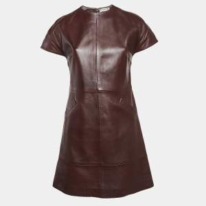 Pre Owned Balenciaga Burgundy Leather Mini Dress M