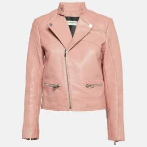 Balenciaga Pink Leather Zipper Detail Rider Jacket M