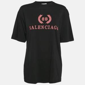Balenciaga Black Logo Print Cotton Jersey Oversized T-Shirt XS