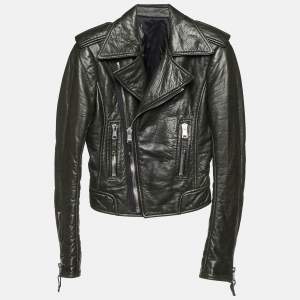 Balenciaga Black Leather Zip-Up Biker Jacket S