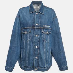 Balenciaga Blue Logo Embroidery Denim Oversized Jacket S