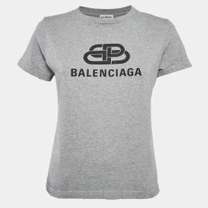 Balenciaga Grey Logo Print Cotton Short Sleeve T-Shirt M