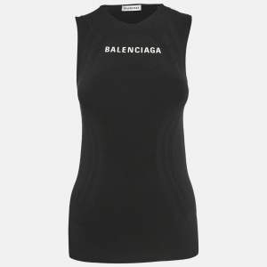 Balenciaga Black Logo Print Jersey Tank Top M