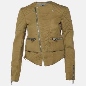 Balenciaga Green Cotton Blend Quilt Detail Biker Jacket S